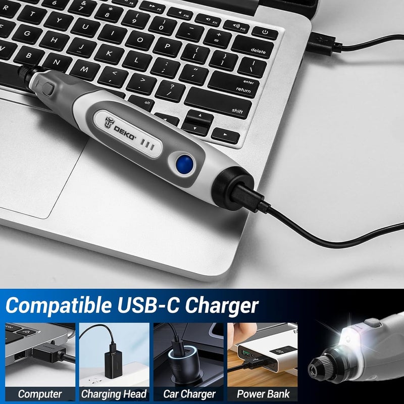 DEKOPRO Mini Cordless Rotary Tool: 3.7V Rotary Tool Variable Speed Display with Type-C Charging, Power Rotary Tool with 70 Accessories for Sanding, Engraving, Polishing, Drilling, Cutting, DIY (Blue) - Image 4